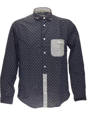 Armani SS15 logoed long sleeved shirt in navy/white fantasy(3XL)