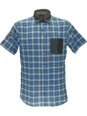 Armani SS15 checked short sleeved shirt in navy/white(XXL)